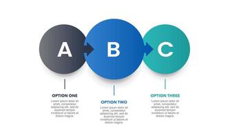 Infographic of Three Elements in Circular Design with Arrows Representing a Sequential Process. Presentation, Banner, Plan and Report. vector