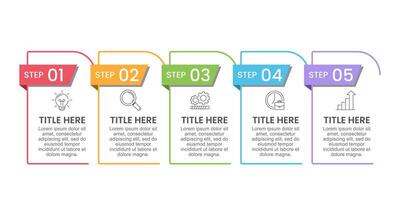 Infographic 5 steps to success. Line frame with label number. Presentation, Data, Plan and Strategy. vector