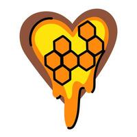 Wooden honeycomb frame with honey in the shape of a heart. tool for collecting honey from the hive. beehive pattern with honey diamonds. silhouette of honey sign, taste, ingredient. colored flat vector