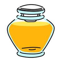 Honey in a glass jar is closed. Isolated flat illustration of honey in a transparent jar. illustration of honey. concept of beekeeping. Cells, Jar, Capacity, Storage. Taste, ingredient vector