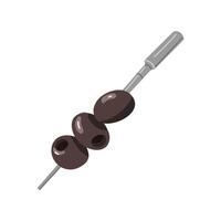 A skewer with pitted olives. A sharp stick with berries strung on it. The berries are shaped like snacks. Three olives on a white background. Hand-drawn flat illustration on a white background vector