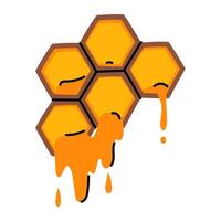 Honeycomb with flowing honey in the shape of a hexagon. shape and silhouette for collecting honey. An illustration in form of a honeycomb. silhouette of honey sign, taste, ingredient. color flat vector