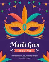 Mardi Gras festival poster template with mask and simple design vector