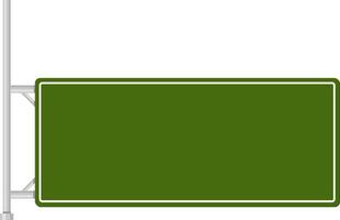 Empty green road sign featuring a white frame, hanging from a sturdy metal pole against a clean white background, offering ample space for personalized messages and directional guidance vector