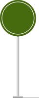 Green round road sign with white frame standing on a metal pole providing space for advertisement or traffic rules, isolated illustration vector