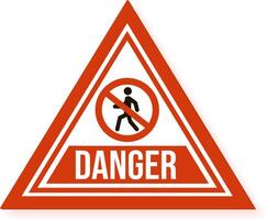 Red triangular warning traffic sign with no pedestrian symbol and danger inscription representing restricted area for people, isolated illustration on white background vector