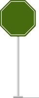 Green octagonal traffic sign featuring a white frame, positioned on a sturdy metal pole, offering ample copy space for customization, set against a clean white background vector