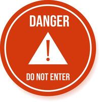 Round orange danger do not enter sign with white exclamation mark and border, warning about a potential hazard, isolated on white background vector