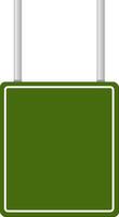 Empty green road sign featuring a white frame, hanging from a metallic pole and set against a clean white background, providing ample space for custom text or symbols vector