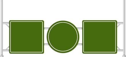 Green traffic signboard featuring two square panels and a central circular panel. Ideal for road signage design, directional guidance, and highway information displays vector