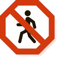 Red octagonal no pedestrian access sign prohibiting people from walking in this area, providing safety and regulation information with clear visual communication vector