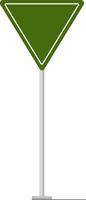 Green triangular road sign featuring a white frame, positioned on a pole against a white background, offering ample space for customization and design applications vector