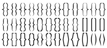 Text brackets. Curly bracket icons, typography braces pairs for quotation frame banners and quote box designs. Texting borders isolated symbols set vector