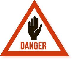 Red triangular danger warning sign featuring a hand signaling to stop, conveying a message of caution, safety, and restricted access, ideal for various hazard communication purposes vector