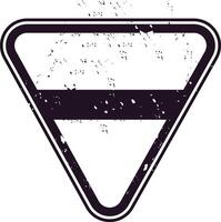 Black and white triangular yield right of way road sign with grunge texture effect representing concepts of traffic, safety and transportation vector