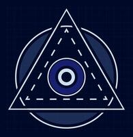 Futuristic heads up display user interface showing triangle, circle and eye on blueprint background, perfect for technology, innovation, gaming and ui projects vector