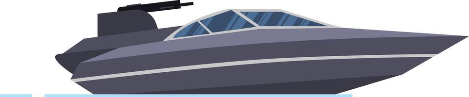 Side view of a modern military patrol boat sailing fast on the water, equipped with a machine gun, representing navy, coast guard, or maritime security operations vector