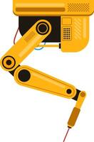 Yellow robotic arm using a laser, showcasing automation in industrial manufacturing, enhancing efficiency and precision in modern production processes vector