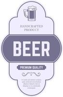 Vintage inspired beer label showcasing a frothy mug, proclaiming handcrafted product and premium quality, with elegant typography and decorative elements vector