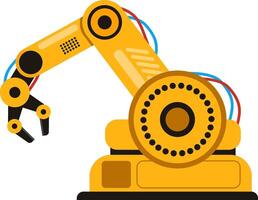 Yellow robotic arm holding something, representing advanced automation in manufacturing, industry 4.0, smart factory, and innovative production processes vector