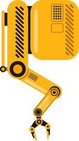 Yellow robotic arm designed for industrial automation. Featuring multiple joints. A gripping claw. And advanced technological components. Enhancing efficiency and precision in manufacturing processes vector