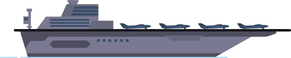 Military aircraft carrier sailing through the ocean, featuring fighter jets parked on the deck, symbolizing naval power and military defense capabilities vector