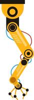 Yellow robotic arm performing handling operations in a manufacturing industry, featuring advanced machinery technology and precise factory machine movements vector