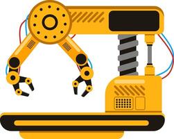 Robotic arm handling machine operating in a factory setting represents modern industrial automation and advanced manufacturing processes, enhancing efficiency and productivity in production lines vector