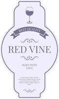 Vintage label for red wine bottle featuring elegant design with glass of wine, ribbon banner, decorative swirls, and placeholder text, conveying tradition, quality, and passion vector