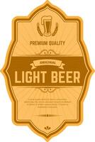 Vintage label for light beer featuring glass of beer with wheat, promoting premium quality and original taste, with decorative elements and sample text vector