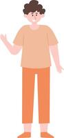 Full body illustration of a friendly young man smiling and waving in casual clothes, isolated on a white background, ideal for projects focused on youth and positivity vector