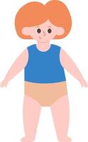 illustration of a red haired toddler wearing blue sleeveless shirt and beige diaper standing with open arms, isolated on white background representing childhood and innocence vector