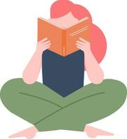 Concentrated female student is reading a textbook, preparing for exams, learning new information, enjoying interesting literature, studying at home or library vector