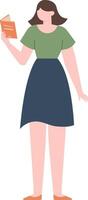 Young woman holding an open book, enjoying reading, literature fan, knowledge and education library concept, studying and learning illustration vector