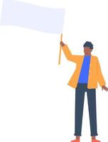 Illustration of a person participating in a peaceful protest. The individual is holding a blank banner, symbolizing activism and freedom of expression. The scene captures a moment of advocacy vector