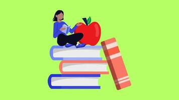 escola alunos com livros , Educação lição estude Aprendendo animação isolado em verde tela fundo video