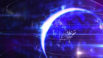 A virtual planet Earth surrounded by layers of modern technological environment video