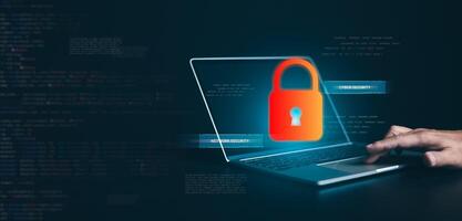 Cyber security concept, Login, User, Identification information security and encryption, Secure access to user personal information, Screen padlock, Security password login, Secure Internet access. photo