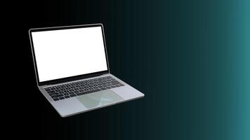 Silver laptop with blank white screen, Concepts for advertising and graphic assembly work, Perspective angle laptop computer with white blank empty display screen for copy space in the workplace. photo