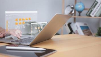 Document management file digital database online search business information on internet cloud and computer in the office, Document file electronic storage platform for the company technology office. photo