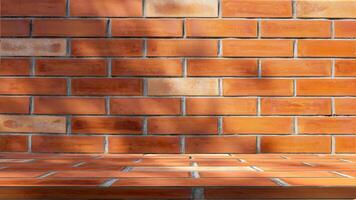 Background of red brick texture with shadow blade leaves, Well display product and text present on free space, Luxury backdrop, Empty orange red brick wall floor and wall room, Spring and summer. photo