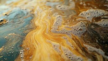 Polluted water dirty river with chemical contamination pollution from industrial photo