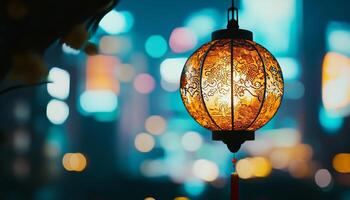 Decoration lamp lantern glow in night for lighter photo