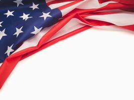 Top view of the American flag on a white background, Space for text. photo