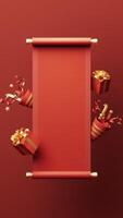 Chinese ancient red reel banner and festive elements, 3d rendering video