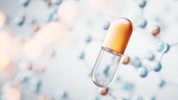 Medical capsule with transparent molecules background 3d rendering video