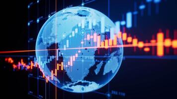 Statistical graph and virtual Earth with finance concept, 3d rendering video