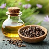 Supplement cumin oil and cumin seed photo