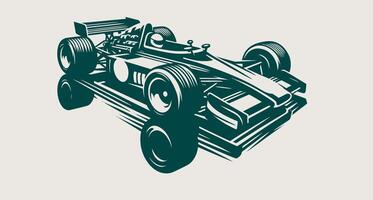 A racing car is shown in a retro style vector