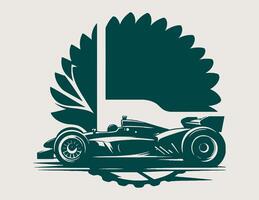 A racing car is shown in the background of a logo vector